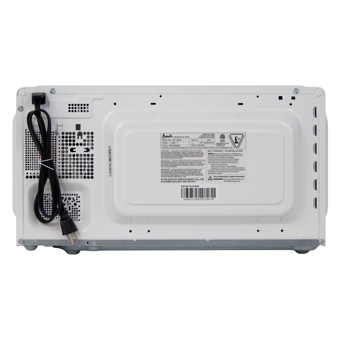 Avanti MT113K0W 1.1 Cu. Ft. Microwave Oven