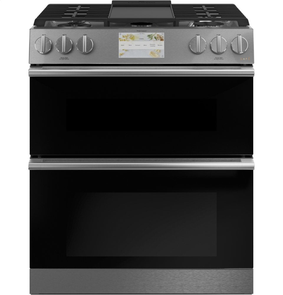 Cafe C2S950M2NS5 Café 30" Smart Slide-In, Front-Control, Dual-Fuel, Double-Oven Range With Convection In Platinum Glass