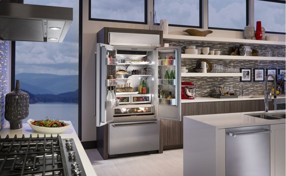 Kitchenaid KBFN506ESS 20.8 Cu. Ft. 36" Width Built In Stainless Steel French Door Refrigerator With Platinum Interior Design