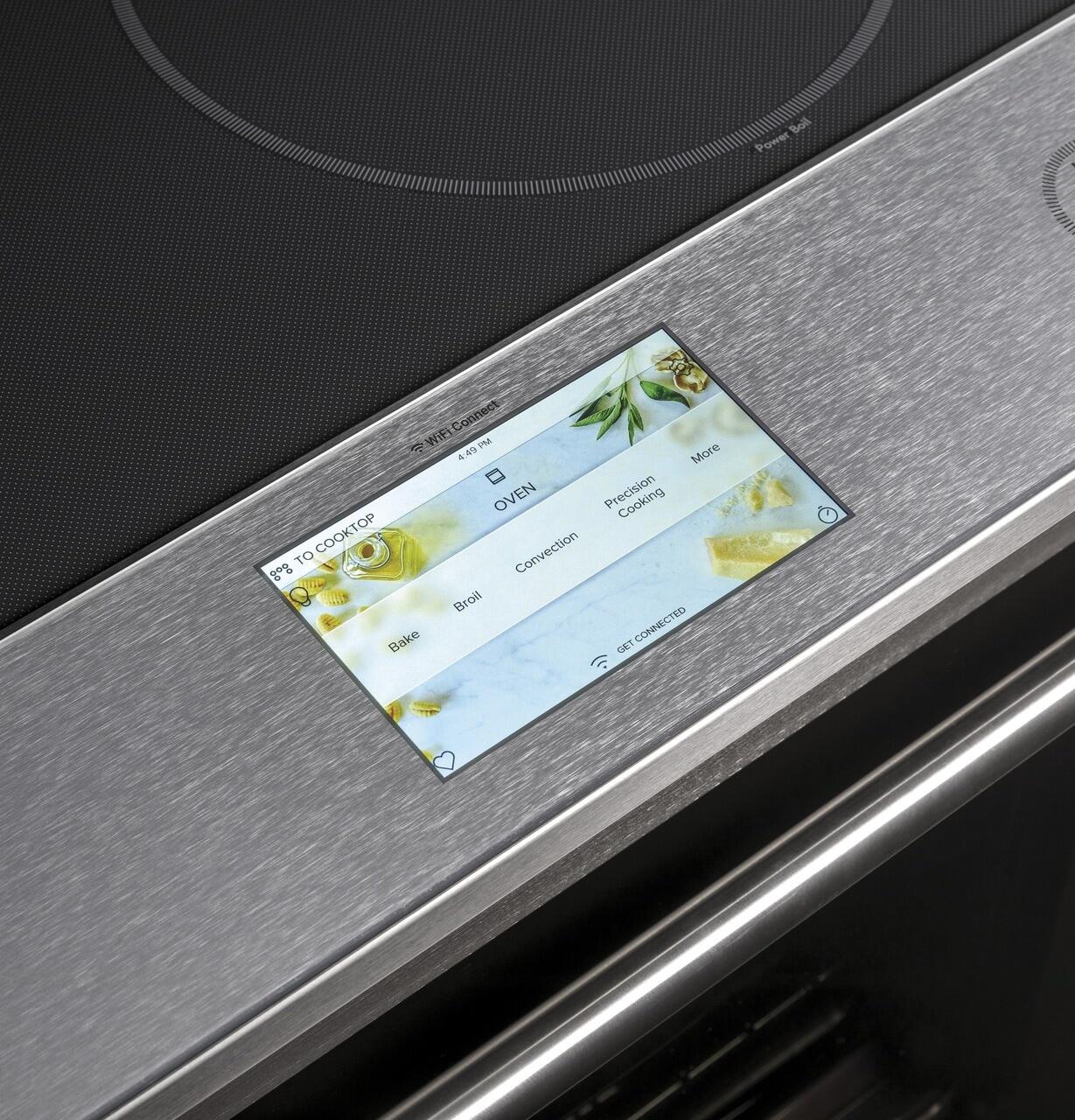 Cafe CHS90XM2NS5 Café 30" Smart Slide-In, Front-Control, Induction And Convection Range With In-Oven Camera In Platinum Glass