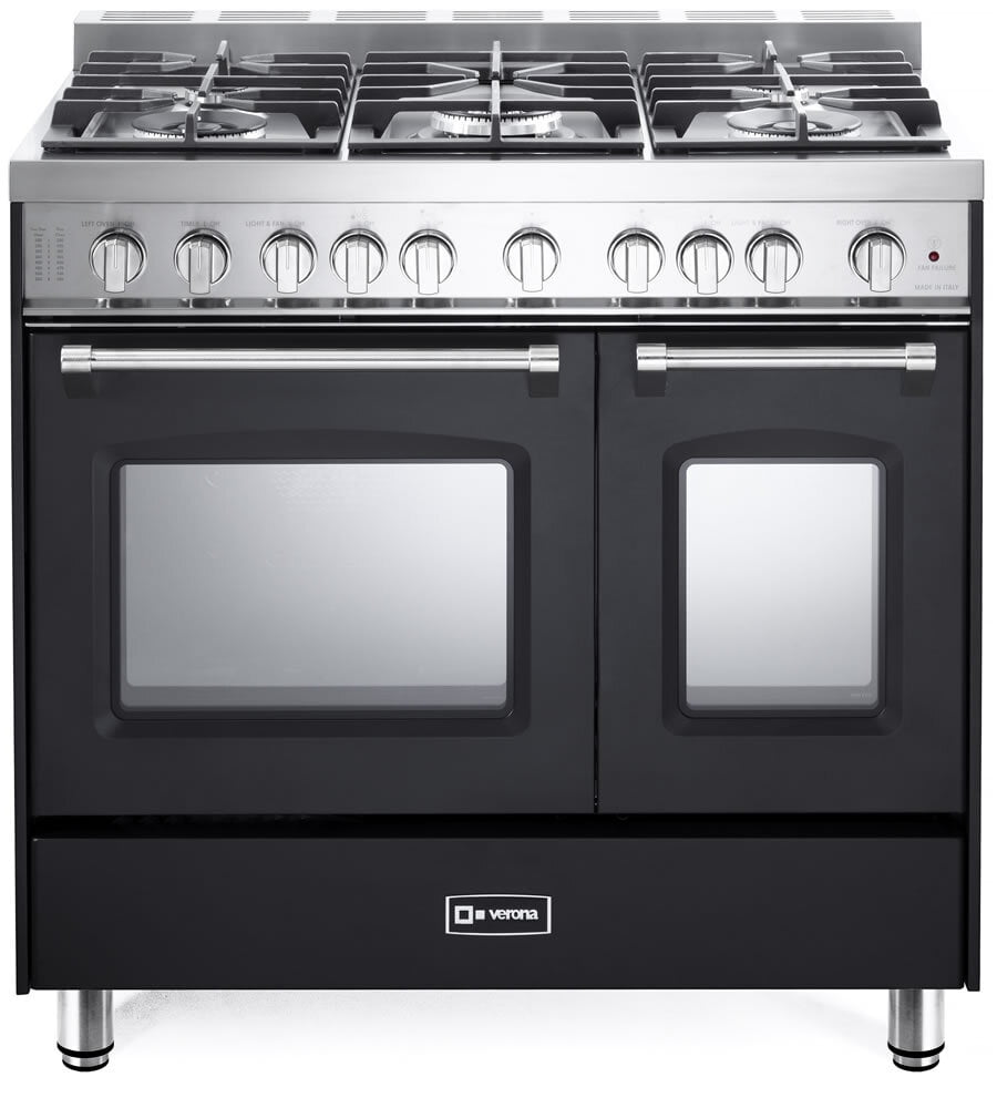 Verona VPFSGG365DE Matte Black 36" Gas Double Oven Range - Prestige Series
