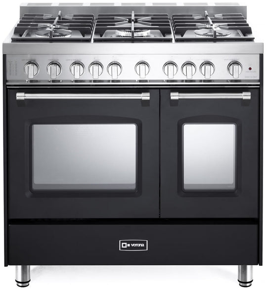 Verona VPFSGG365DE Matte Black 36" Gas Double Oven Range - Prestige Series