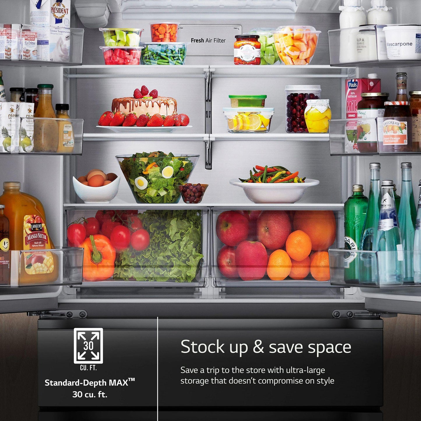 Lg LF30S8210S 30 Cu. Ft. Smart Standard-Depth Max™ 4-Door French Door Refrigerator With Full-Convert Drawer™