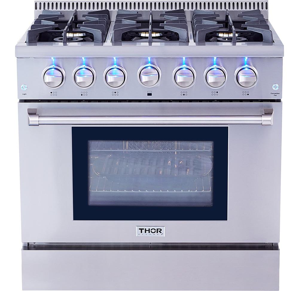 Thor Kitchen HRG3618ULP 36 Inch Professional Liquid Propane Gas Range In Stainless Steel