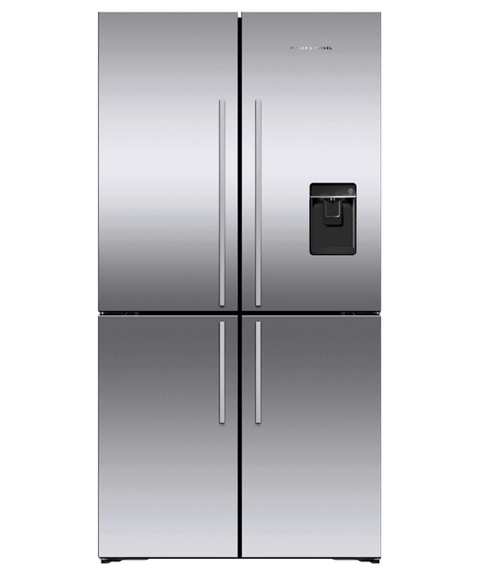Fisher & Paykel RF203QDUVX1 Freestanding Quad Door Refrigerator Freezer, 36", 18.9 Cu Ft, Ice & Water