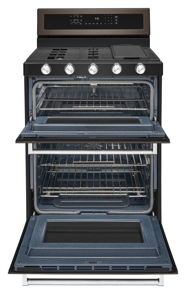 Kitchenaid KFGD500EBS 30-Inch 5 Burner Gas Double Oven Convection Range - Black Stainless Steel With Printshield&#8482; Finish