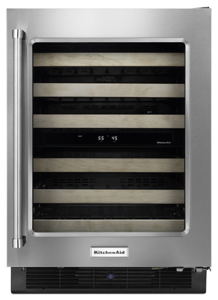 Kitchenaid KUWR204ESB 24" Wine Cellar With Glass Door And Wood-Front Racks - Stainless Steel