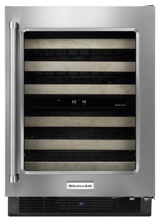 Kitchenaid KUWR204ESB 24" Wine Cellar With Glass Door And Wood-Front Racks - Stainless Steel