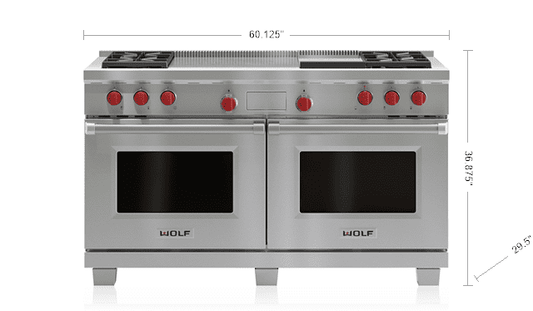 Wolf DF604GF 60" Dual Fuel Range - 4 Burners, Infrared Griddle And French Top