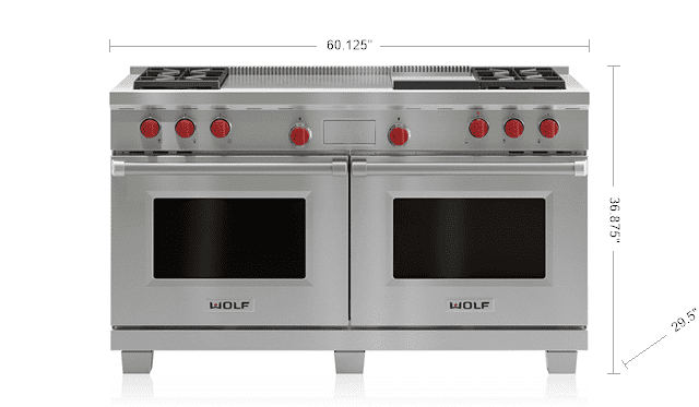 Wolf DF604GFLP 60" Dual Fuel Range - 4 Burners, Infrared Griddle And French Top