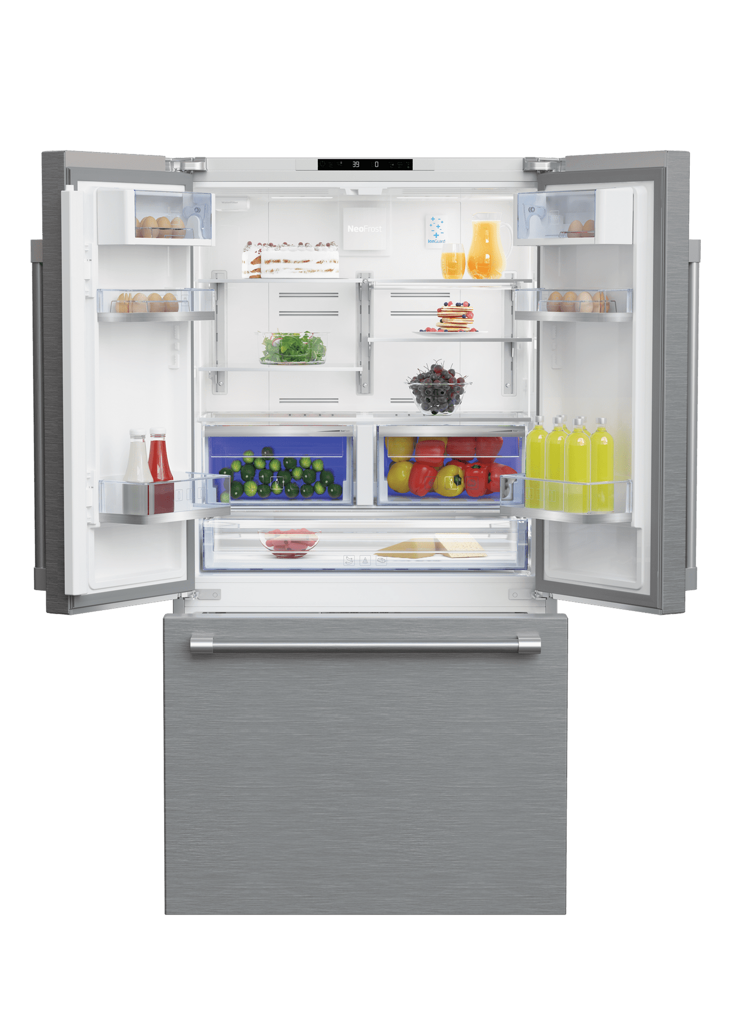 Beko BFFD3624SS 36" French Three-Door Stainless Steel Refrigerator With Auto Ice Maker, Water Dispenser