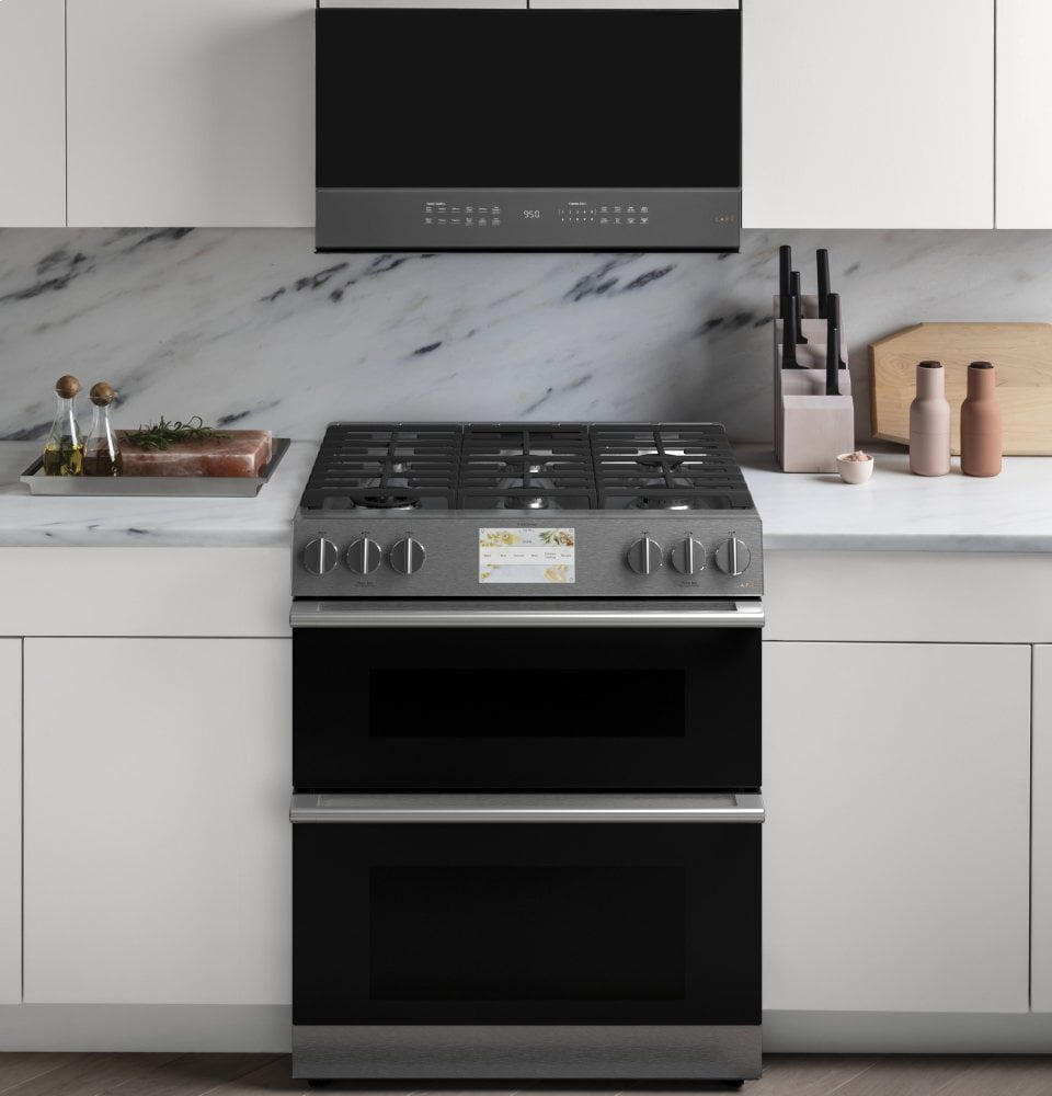 Cafe C2S950M2NS5 Café 30" Smart Slide-In, Front-Control, Dual-Fuel, Double-Oven Range With Convection In Platinum Glass