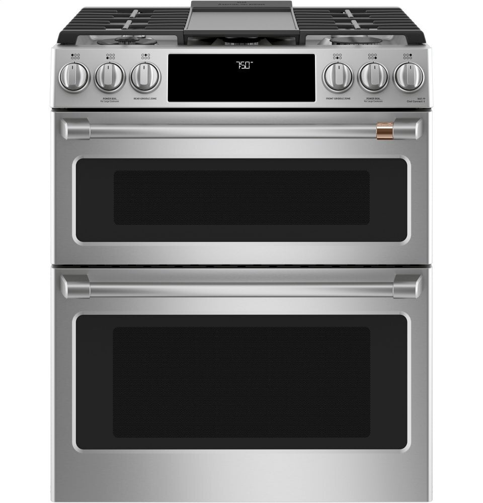 Cafe CGS750P2MS1 Café 30" Smart Slide-In, Front-Control, Gas Double-Oven Range With Convection