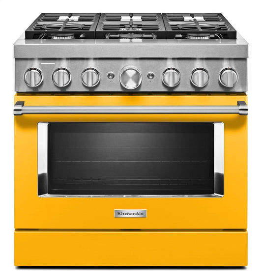 Kitchenaid KFDC506JYP Kitchenaid® 36'' Smart Commercial-Style Dual Fuel Range With 6 Burners - Yellow Pepper