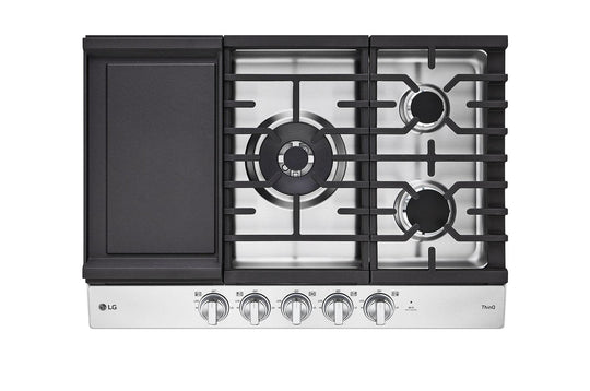 Lg CBGJ3027S 30" Smart Gas Cooktop With Ultraheat™ 22K Btu Dual Burner And Led Knobs