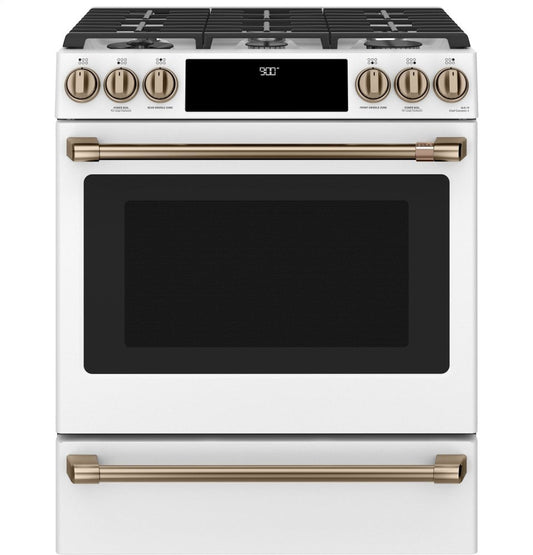 Cafe C2S900P4MW2 Café 30" Smart Slide-In, Front-Control, Dual-Fuel Range With Warming Drawer