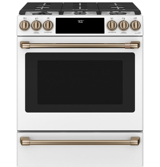 Cafe C2S900P4MW2 Café 30" Smart Slide-In, Front-Control, Dual-Fuel Range With Warming Drawer