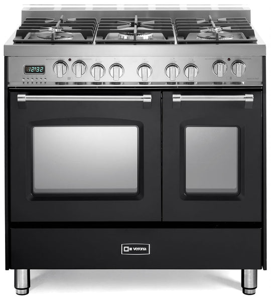 Verona VPFSGE365DE Matte Black 36" Prestige Dual Fuel Double Oven Range