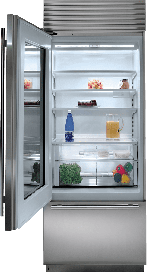 Sub-Zero BI30UGSTHRH 30" Classic Over-And-Under Refrigerator/Freezer With Glass Door