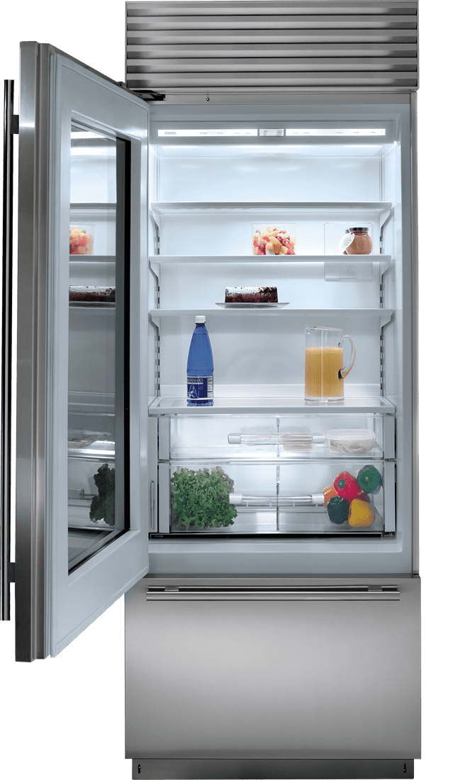 Sub-Zero BI30UGSTHLH 30" Classic Over-And-Under Refrigerator/Freezer With Glass Door