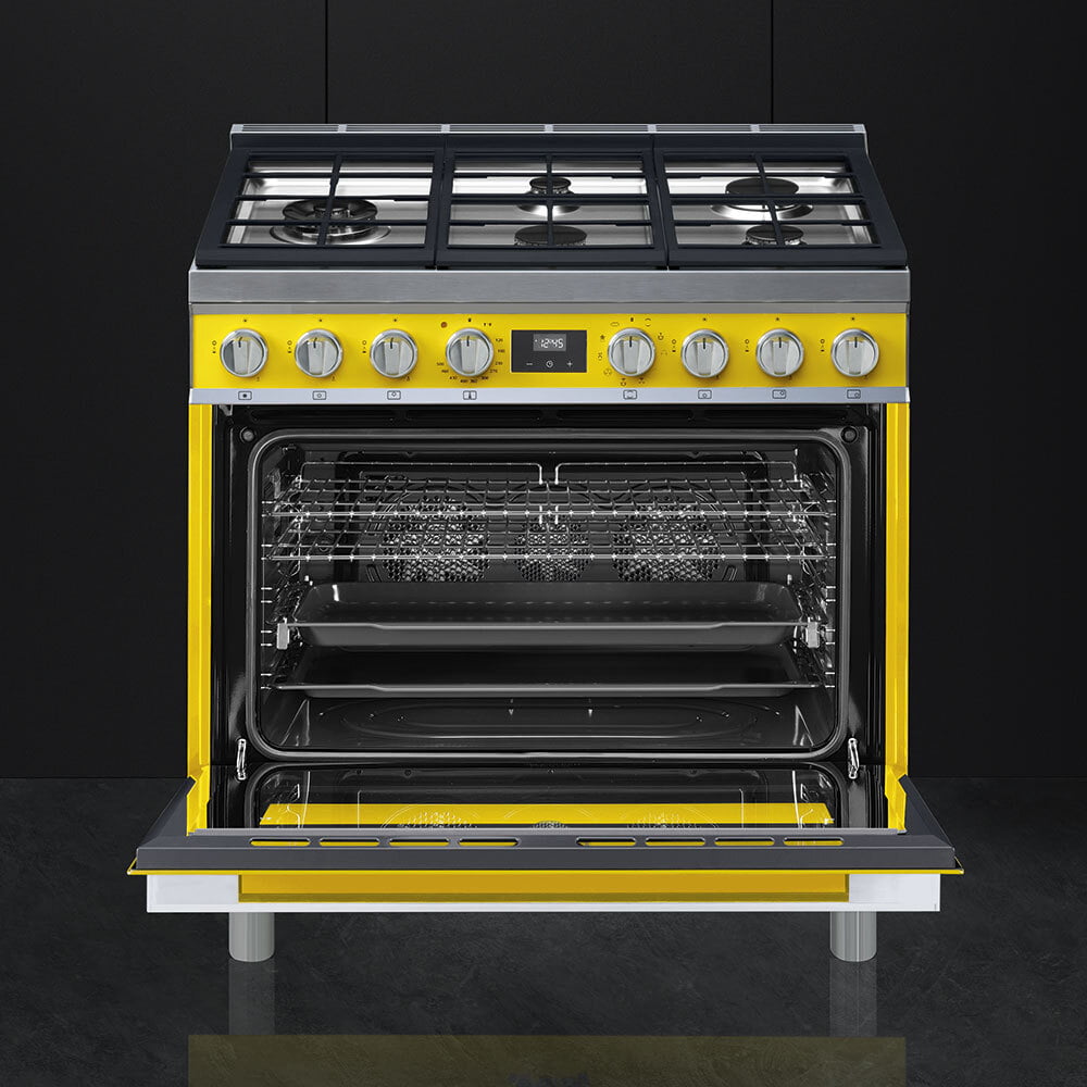 Smeg CPF36UGMYW Portofino Pro-Style Dual Fuel Range, Yellow, 36" X 25"