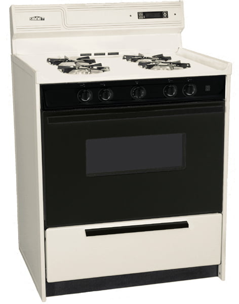 Summit SNM2307CDK Deluxe Bisque Gas Range In 30" Width With Electronic Ignition, Digital Clock/Timer, Black See-Through Glass Oven Door And Light; Replaces Stm2307Dk