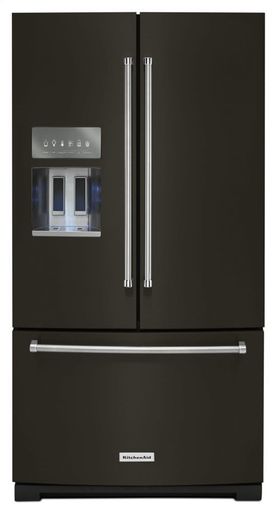 Kitchenaid KRFF507HBS 26.8 Cu. Ft. 36-Inch Width Standard Depth French Door Refrigerator With Exterior Ice And Water And Printshield&#8482; Finish - Black Stainless Steel With Printshield&#8482; Finish