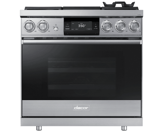 Dacor DOP36M94DLS 36" Pro Dual-Fuel Steam Range, Silver Stainless Steel, Natural Gas