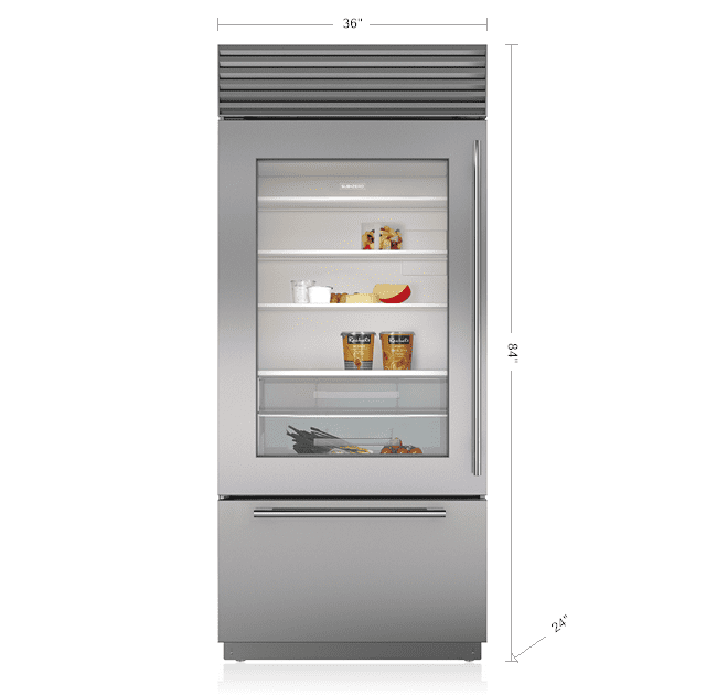 Sub-Zero BI36UGSPHRH 36" Classic Over-And-Under Refrigerator/Freezer With Glass Door
