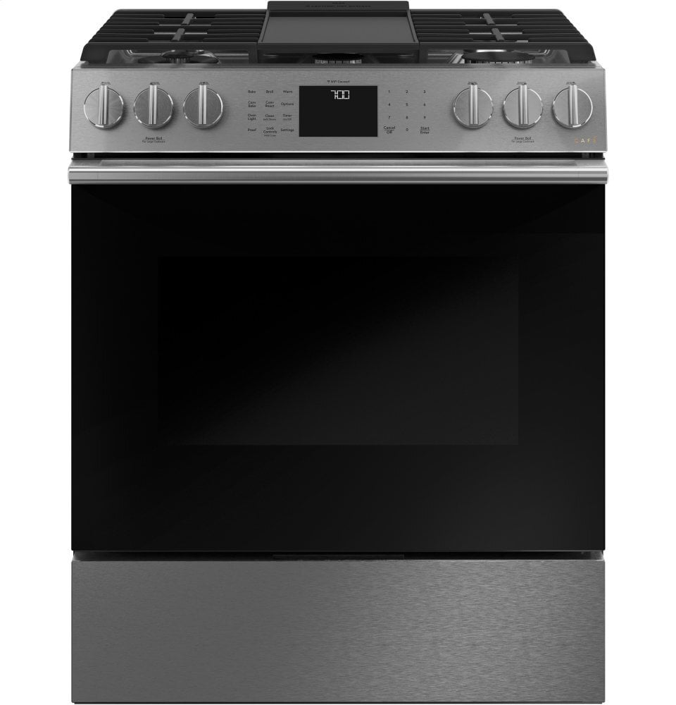 Cafe CGS700M2NS5 Café 30" Smart Slide-In, Front-Control, Gas Range With Convection Oven In Platinum Glass