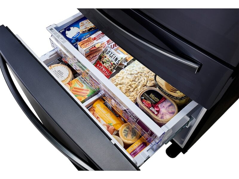 Samsung RF22R7351SG 22 Cu. Ft. Food Showcase Counter Depth 4-Door French Door Refrigerator In Black Stainless Steel