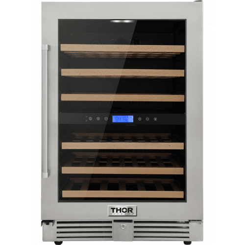 Thor Kitchen TWC2401DO Thor Kitchen 24In. 46-Bottles Indoor/Outdoor Independent Dual Zone Wine Cooler In 304 Stainless Steel With Full Extension Smooth-Glide Wine Racks And Electronic Touch Control