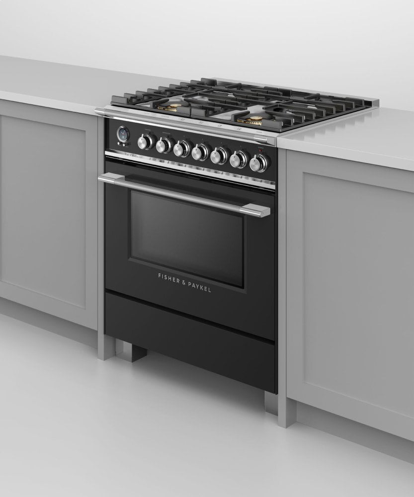 Fisher & Paykel OR30SCG6B1 Dual Fuel Range, 30", 4 Burners, Self-Cleaning