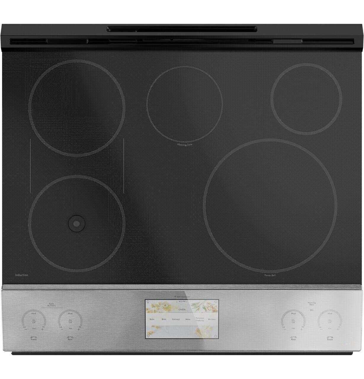 Cafe CHS90XM2NS5 Café 30" Smart Slide-In, Front-Control, Induction And Convection Range With In-Oven Camera In Platinum Glass