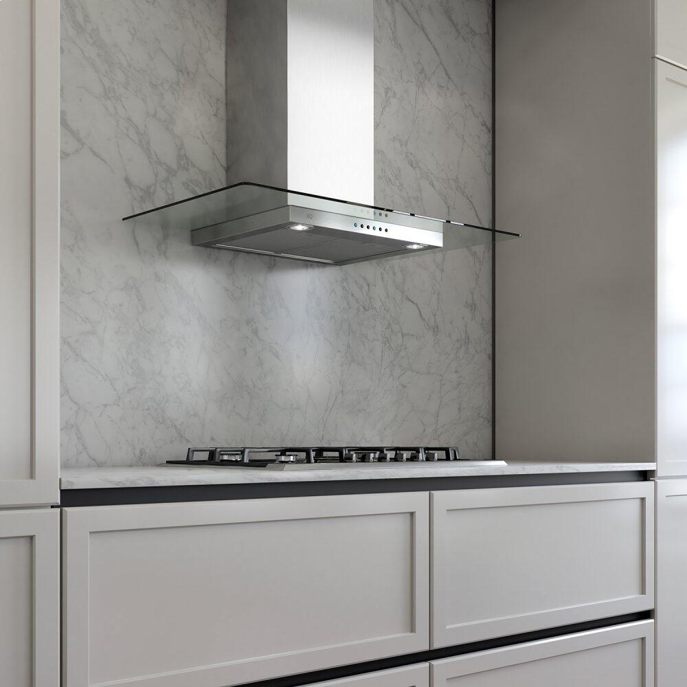 Xo Appliance XOQ30GC 30" 600/395 Cfm Wall Chimney Hood Stainless/Glass