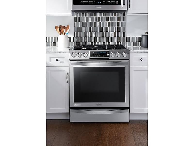 Samsung NX58H9950WS 5.8 Cu. Ft. Chef Collection Slide-In Gas Range With True Convection In Stainless Steel