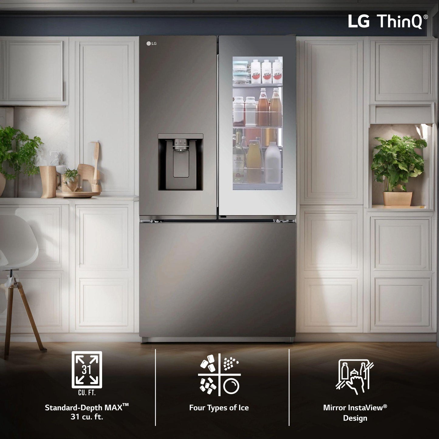 Lg LRYKS3106D 31 Cu. Ft. Smart Standard-Depth Max™ French Door Refrigerator With Four Types Of Ice And Mirror Instaview®