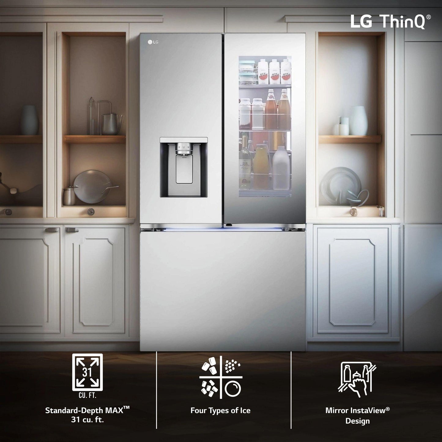 Lg LRYKS3106S 31 Cu. Ft. Smart Standard-Depth Max™ French Door Refrigerator With Four Types Of Ice And Mirror Instaview®