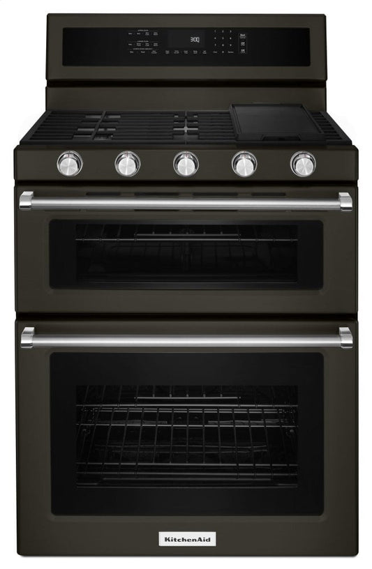 Kitchenaid KFGD500EBS 30-Inch 5 Burner Gas Double Oven Convection Range - Black Stainless Steel With Printshield™ Finish