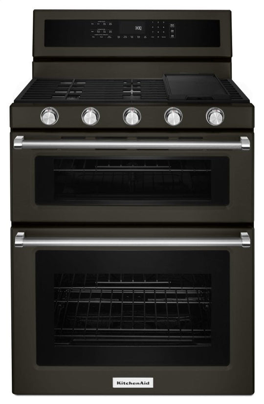 Kitchenaid KFGD500EBS 30-Inch 5 Burner Gas Double Oven Convection Range - Black Stainless Steel With Printshield™ Finish