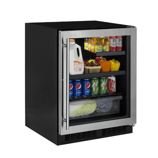 Marvel MABV224SG31A 24-In Low Profile Built-In Beverage Center With Convertible Shelf And Maxstore Bin With Door Style - Stainless Steel Frame Glass