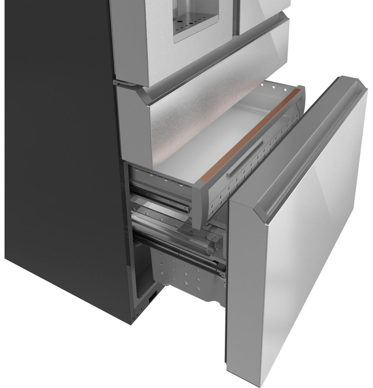 Cafe CXE22DM5PS5 Café&#8482; Energy Star® 22.3 Cu. Ft. Smart Counter-Depth 4-Door French-Door Refrigerator In Platinum Glass