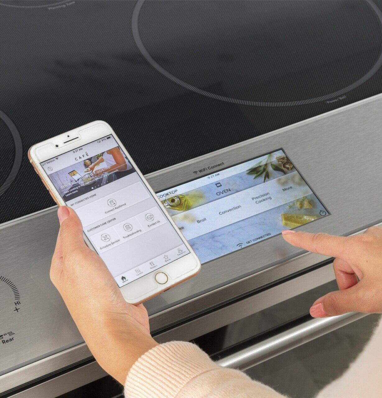 Cafe CHS90XM2NS5 Café 30" Smart Slide-In, Front-Control, Induction And Convection Range With In-Oven Camera In Platinum Glass