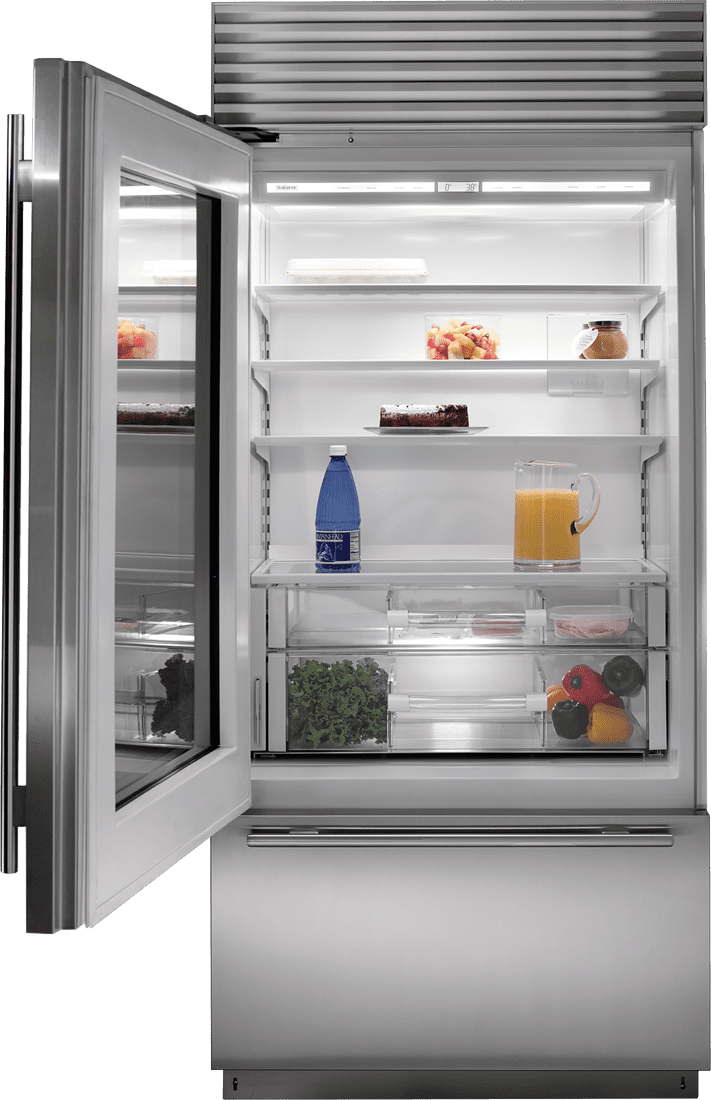 Sub-Zero BI36UASTHRH 36" Classic Over-And-Under Refrigerator/Freezer With Glass Door