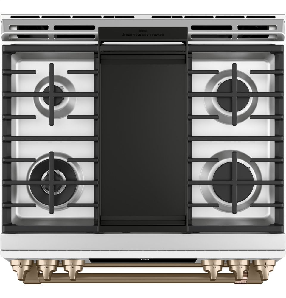 Cafe CGS750P4MW2 Café 30" Smart Slide-In, Front-Control, Gas Double-Oven Range With Convection