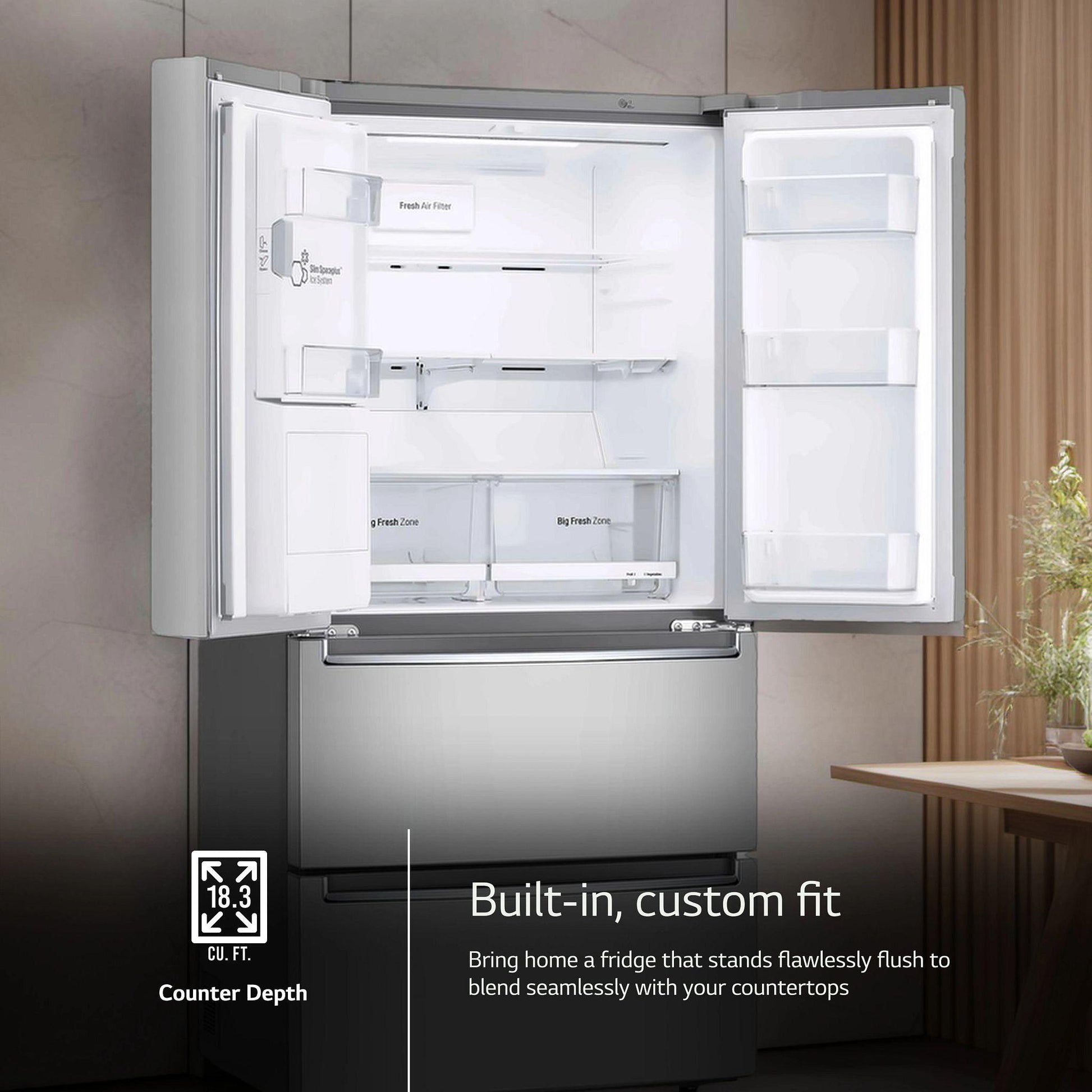 Lg LRMXC1803S 18.3 Cu. Ft. Counter-Depth French Door Refrigerator With Tall Ice And Water Dispenser