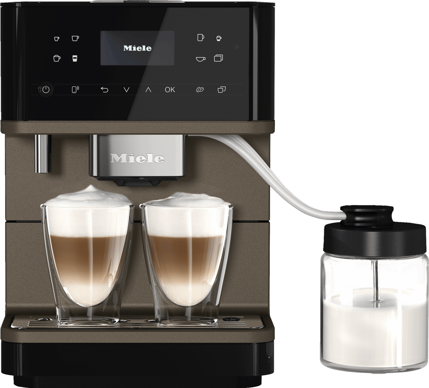 Miele CM6360 MILK PERFECTION BLACK AND BRONZE   Countertop Coffee Machine With Wifi Conn@Ct, High-Quality Milk Container, And Many Specialty Coffees.