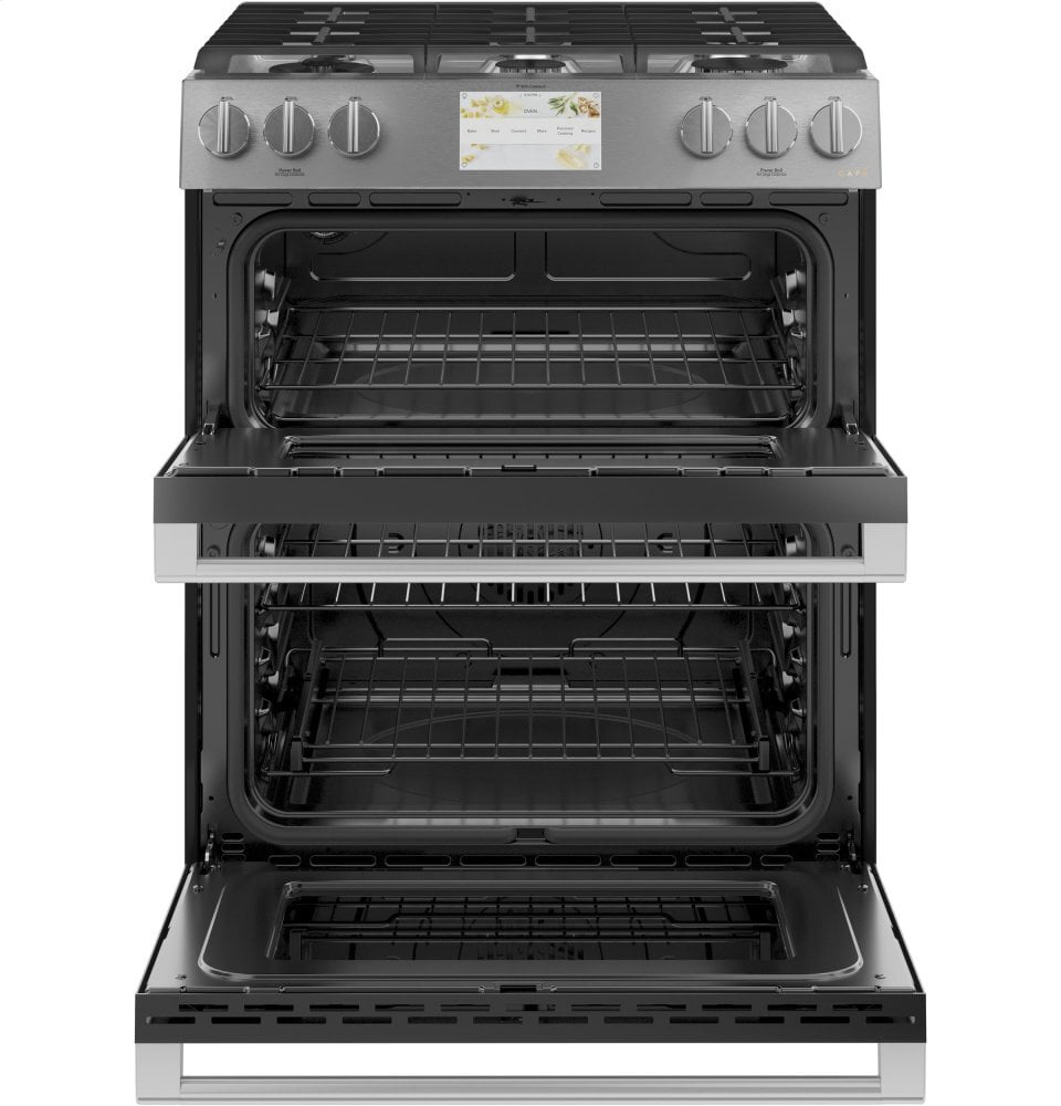 Cafe C2S950M2NS5 Café 30" Smart Slide-In, Front-Control, Dual-Fuel, Double-Oven Range With Convection In Platinum Glass