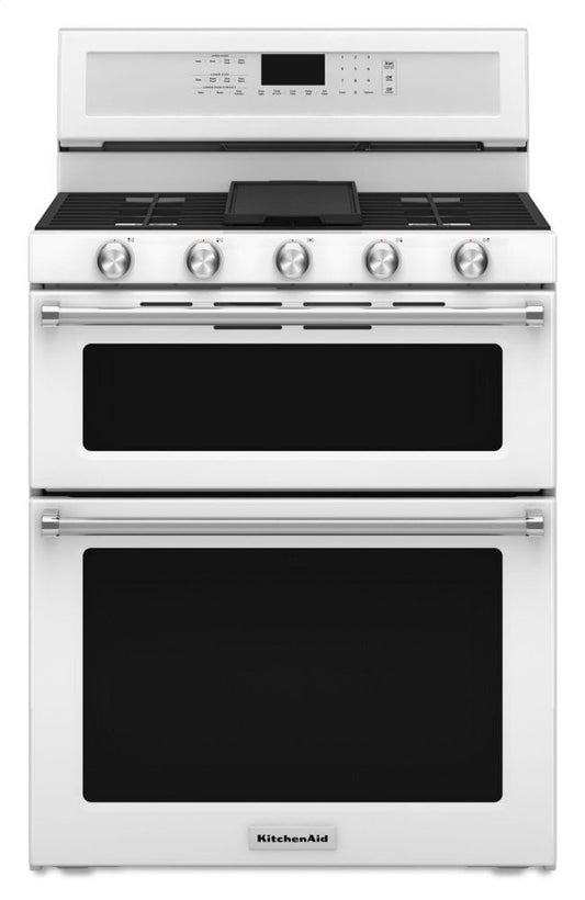 Kitchenaid KFGD500EWH 30-Inch 5 Burner Gas Double Oven Convection Range - White