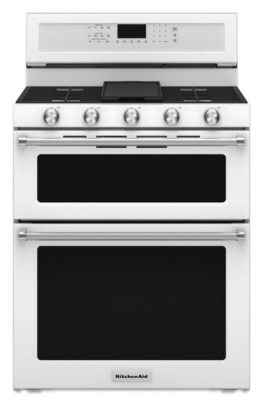 Kitchenaid KFGD500EWH 30-Inch 5 Burner Gas Double Oven Convection Range - White